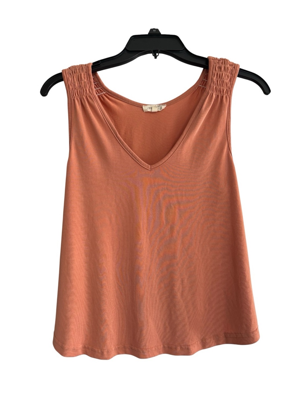 Mystree Shirred-Strap V-Neck Tank in Terracotta